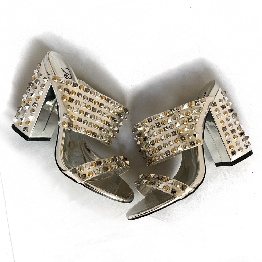 Privileged Baily Studded silver slip on Mules shoe